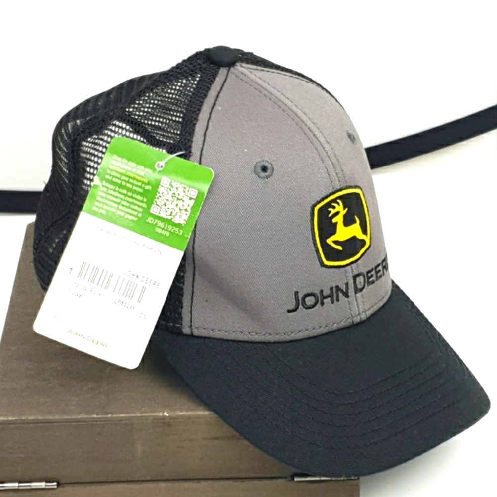 John Deere Trucker mesh charcoal black Structured front no foam one size hat cap